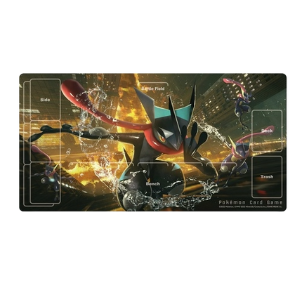 Pokemon TCG playmat featuring shiny Greninja in the artwork.