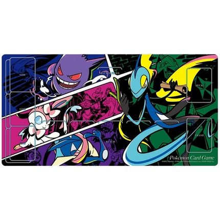 Pokemon TCG playmat featuring Gengar, Sylveon, Greninja, and Inteleon as midnight agents!