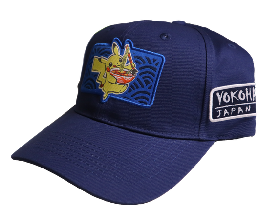 Pokemon Worlds Yokohama competitor hat featuring pikachu holding a ramen bowl.