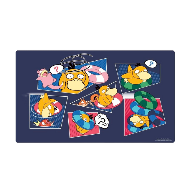 Playmat featuring Psyduck in playful poses from the Pokémon center.