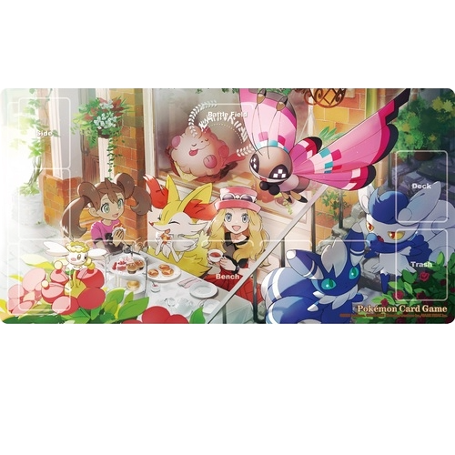 Pokémon card game playmat featuring Serena, Pokemon, and Friends!