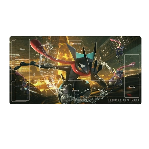 Pokemon TCG playmat featuring shiny Greninja in the artwork.