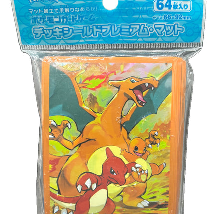 Pokémon Center Japan card sleeves featuring Charmander, Charmeleon, and Charizard