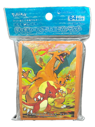 Pokémon Center Japan card sleeves featuring Charmander, Charmeleon, and Charizard