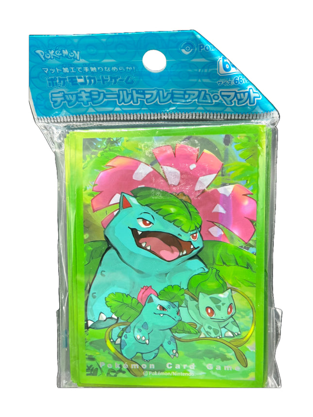 Pokémon Center card sleeves featuring Bulbasaur, Ivysaur, & Venusaur.