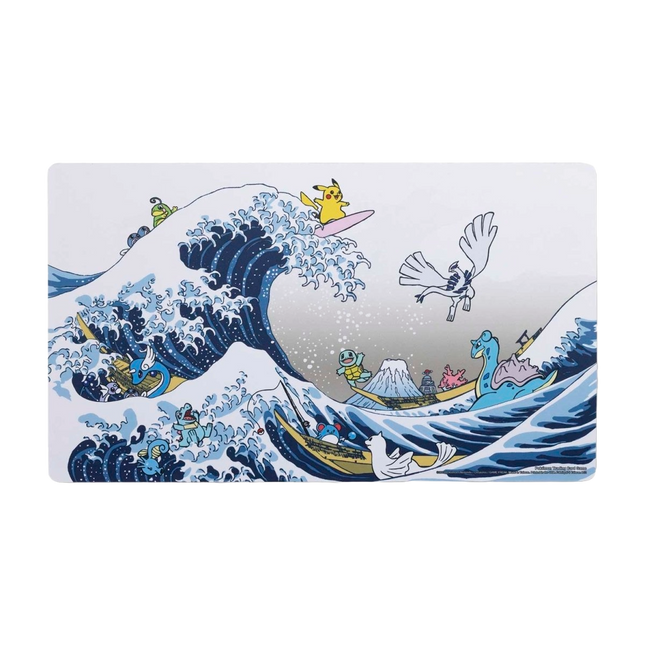 Pokemon TCG Playmat depicting various water pokemon playing in the famous Great Wave artwork.