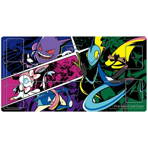 Pokemon TCG playmat featuring Gengar, Sylveon, Greninja, and Inteleon as midnight agents!