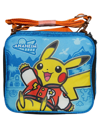Pikachu character on a blue pouch with Anaheim logo